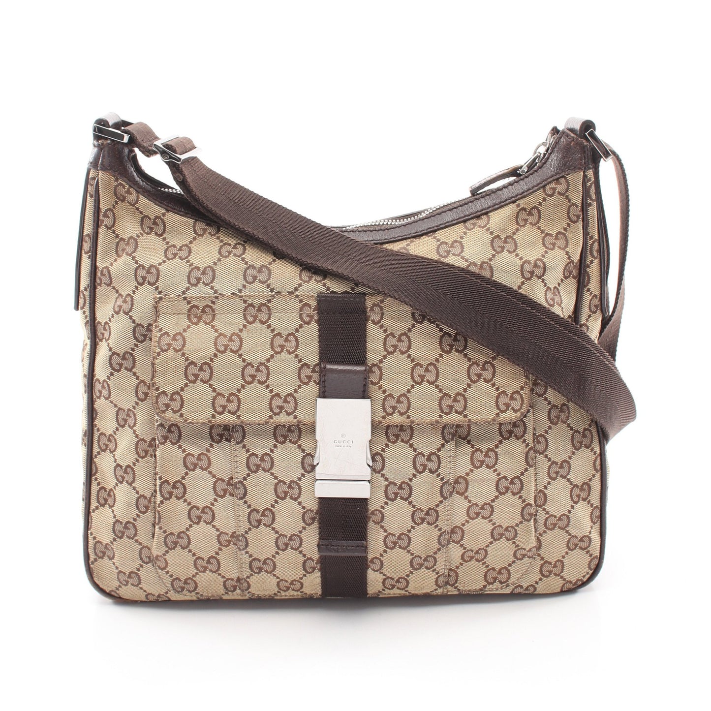 GGキャンバス ショルダーバッグ キャンバス レザー ベージュ ダークブラウン グッチ バッグ GUCCI