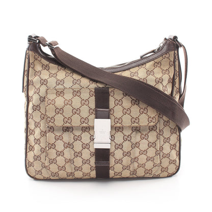 GGキャンバス ショルダーバッグ キャンバス レザー ベージュ ダークブラウン グッチ バッグ GUCCI
