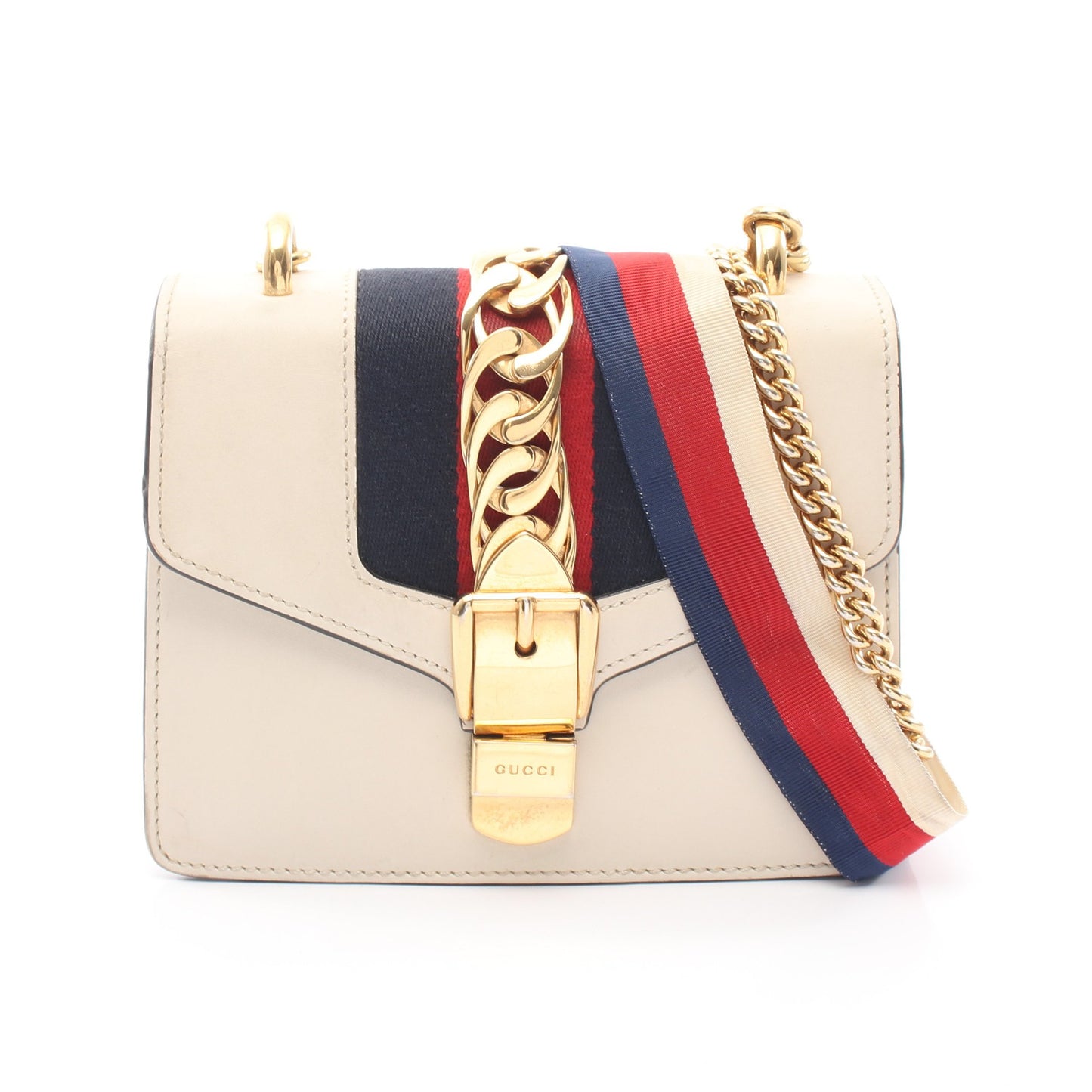 シルヴィ ウェブライン チェーンショルダーバッグ レザー アイボリー ネイビー レッド グッチ バッグ GUCCI