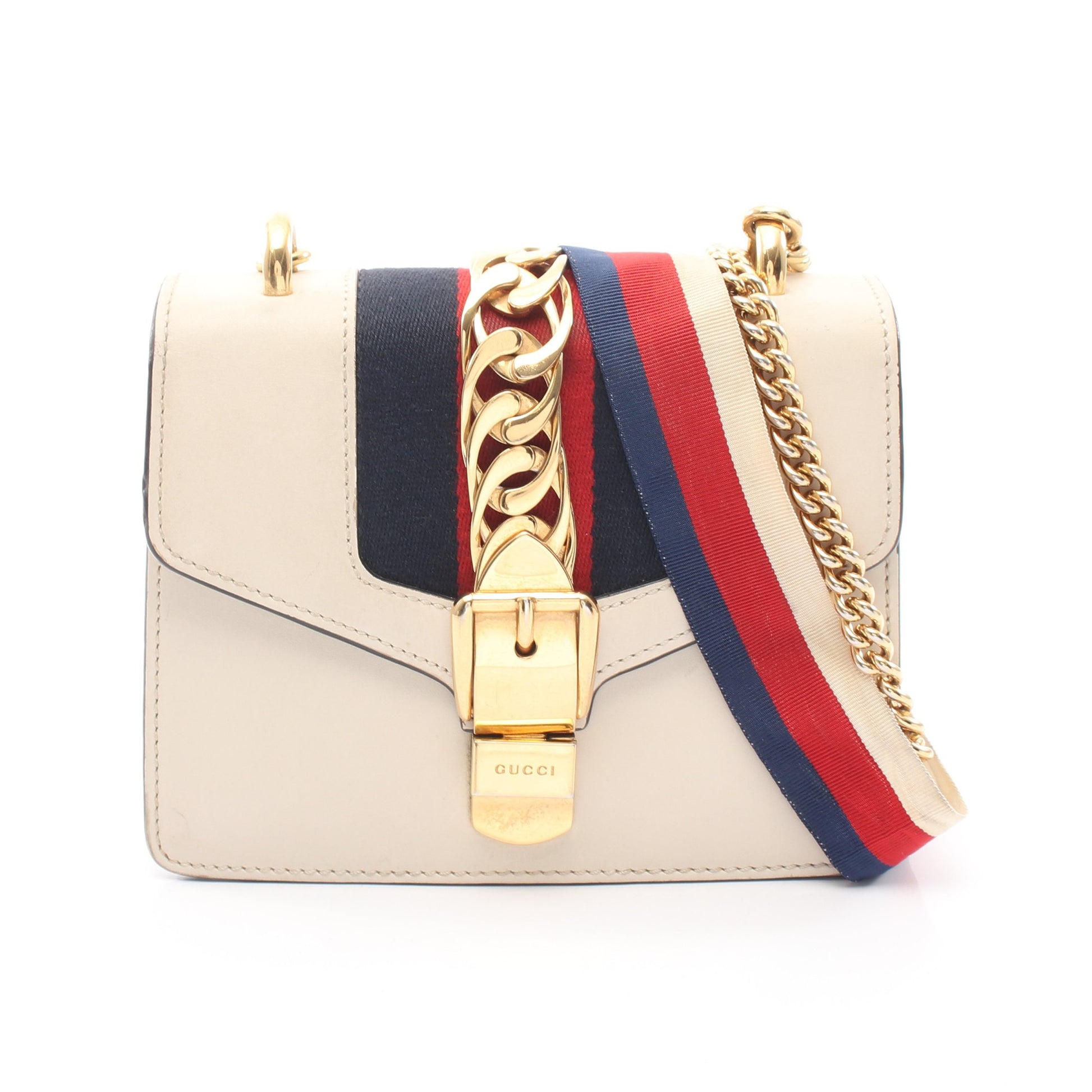 シルヴィ ウェブライン チェーンショルダーバッグ レザー アイボリー ネイビー レッド グッチ バッグ GUCCI