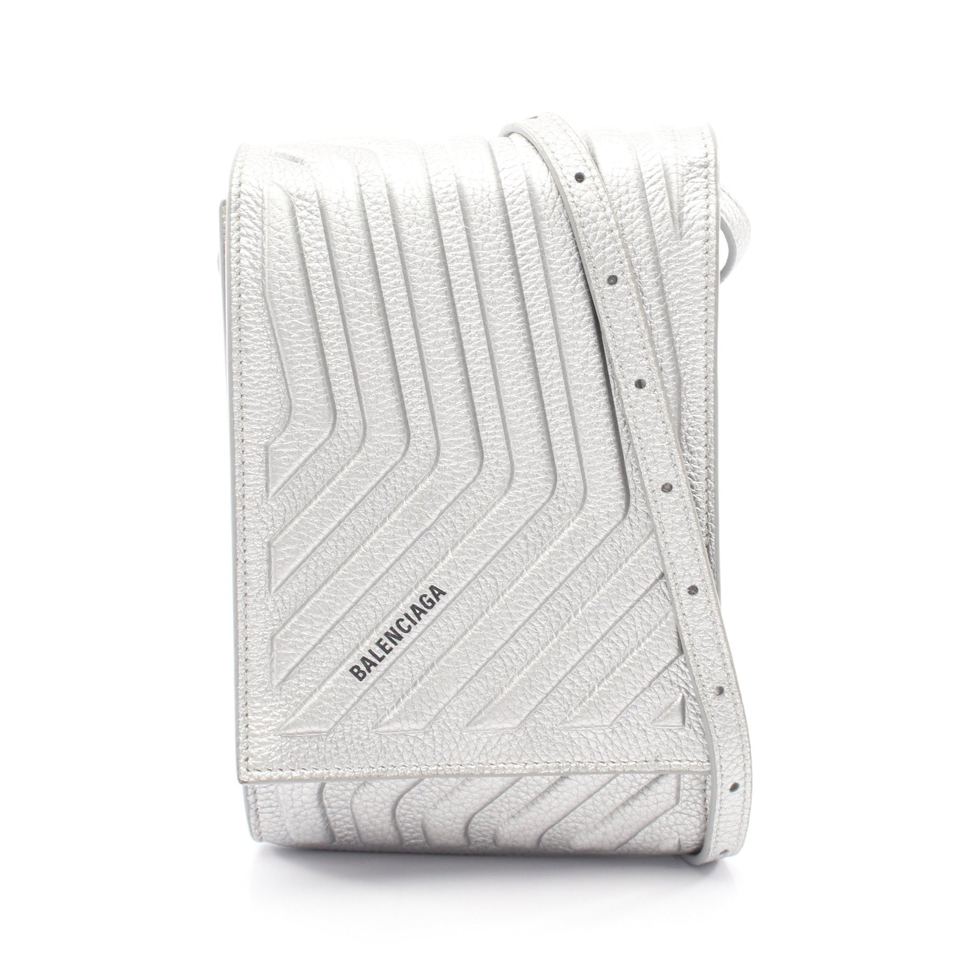 カーフォンホルダー ショルダーバッグ レザー シルバー バレンシアガ バッグ BALENCIAGA