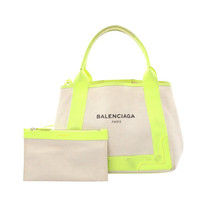 NAVY CABAS S ネイビーカバ ハンドバッグ トートバッグ キャンバス レザー オフホワイト イエロー バレンシアガ バッグ BALENCIAGA