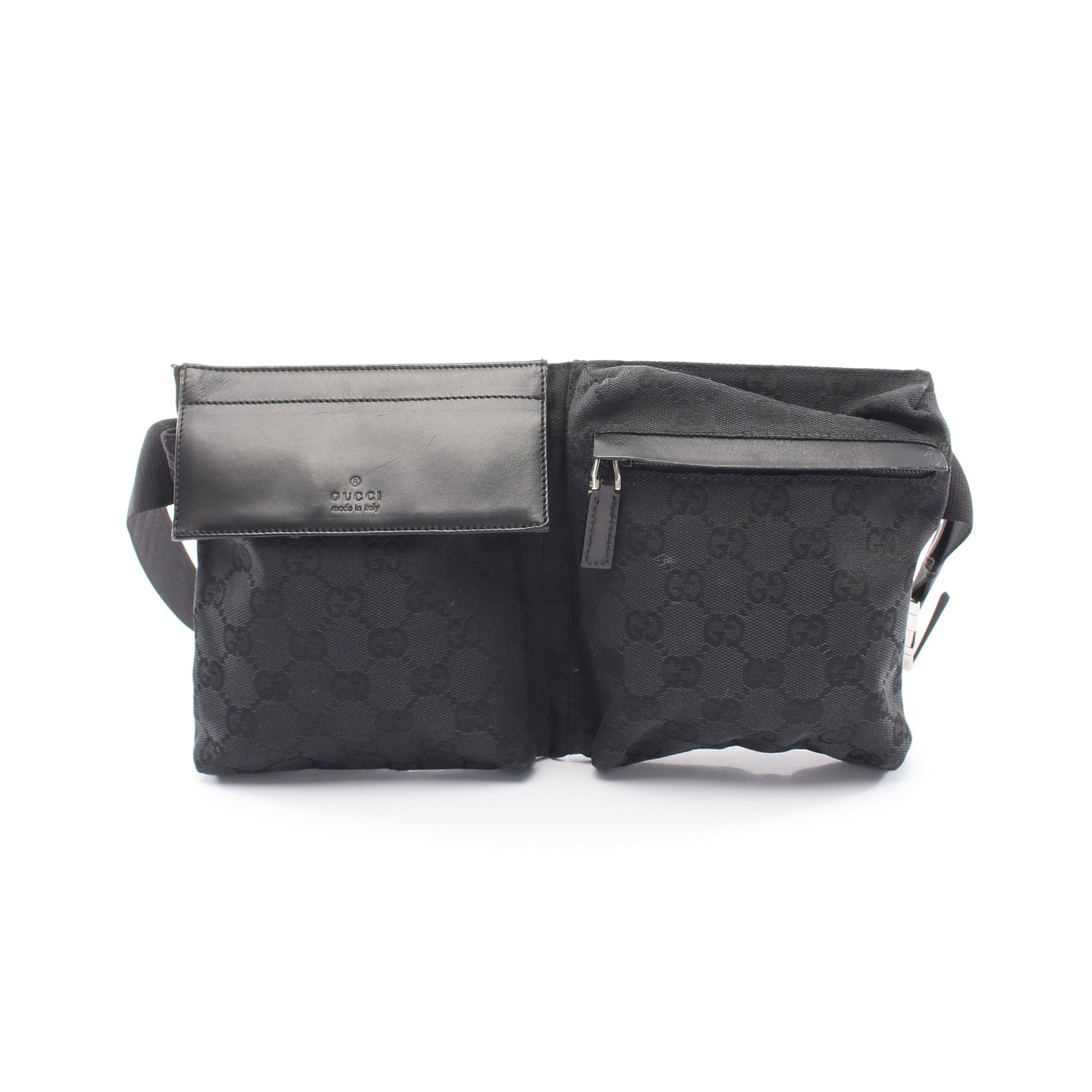 GGキャンバス ボディバッグ キャンバス レザー ブラック グッチ バッグ GUCCI