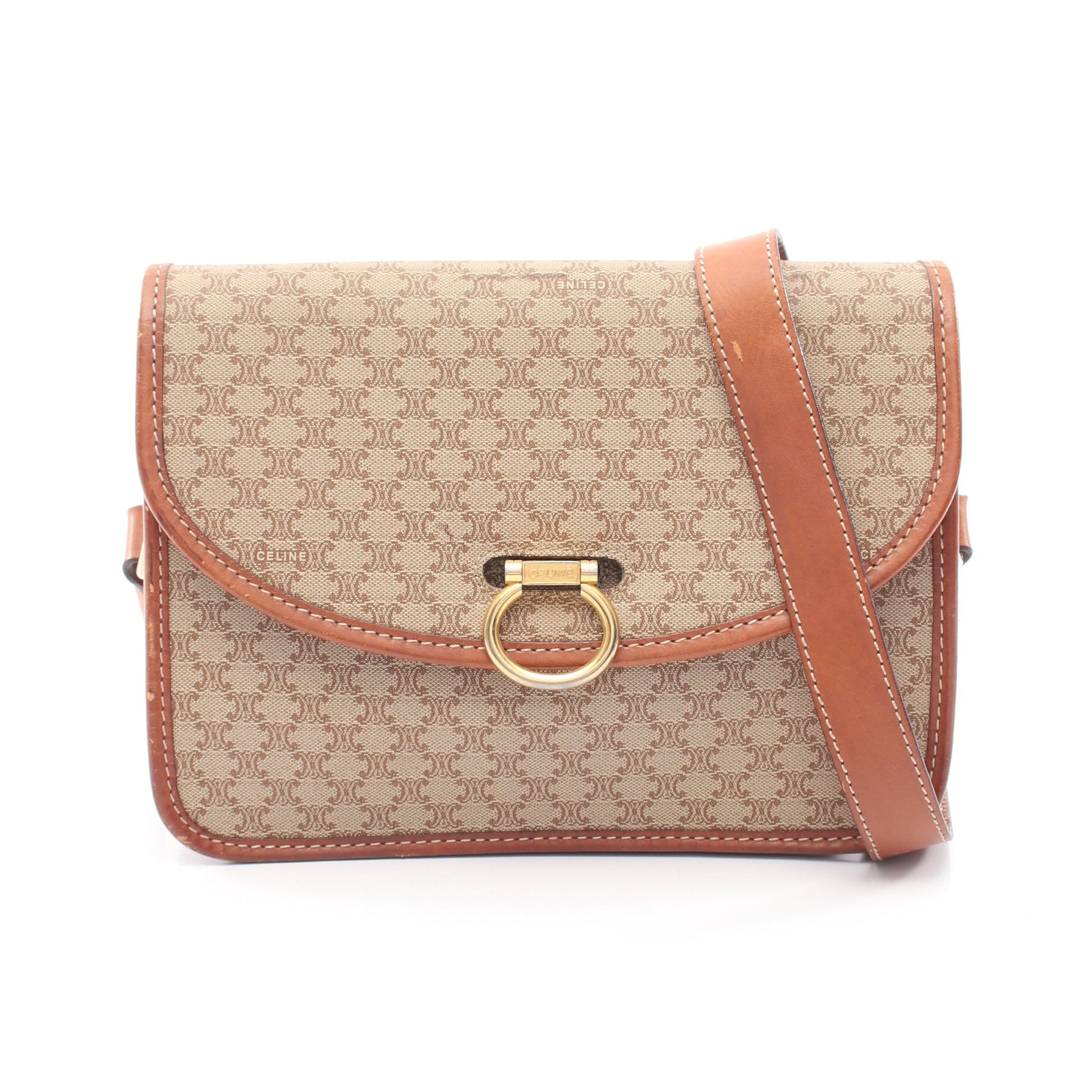 マカダム ショルダーバッグ PVC レザー ベージュ ブラウン セリーヌ バッグ CELINE