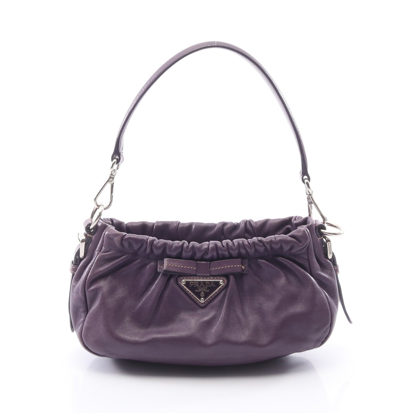 三角プレート リボン ワンショルダーバッグ レザー パープル プラダ バッグ PRADA