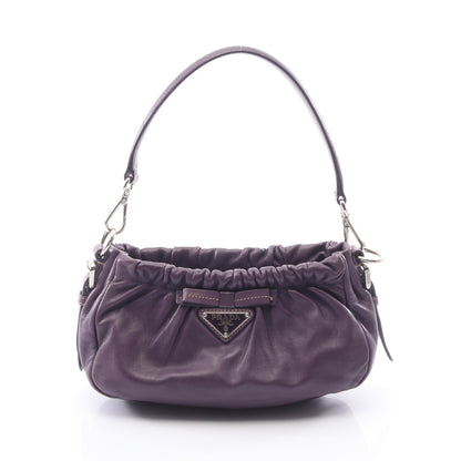 三角プレート リボン ワンショルダーバッグ レザー パープル プラダ バッグ PRADA