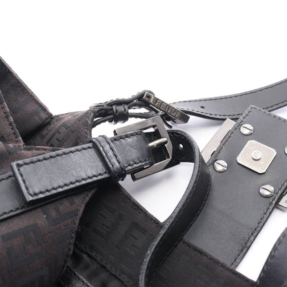 ズッキーノ ハンドバッグ キャンバス レザー ダークブラウン ブラック フェンディ バッグ FENDI