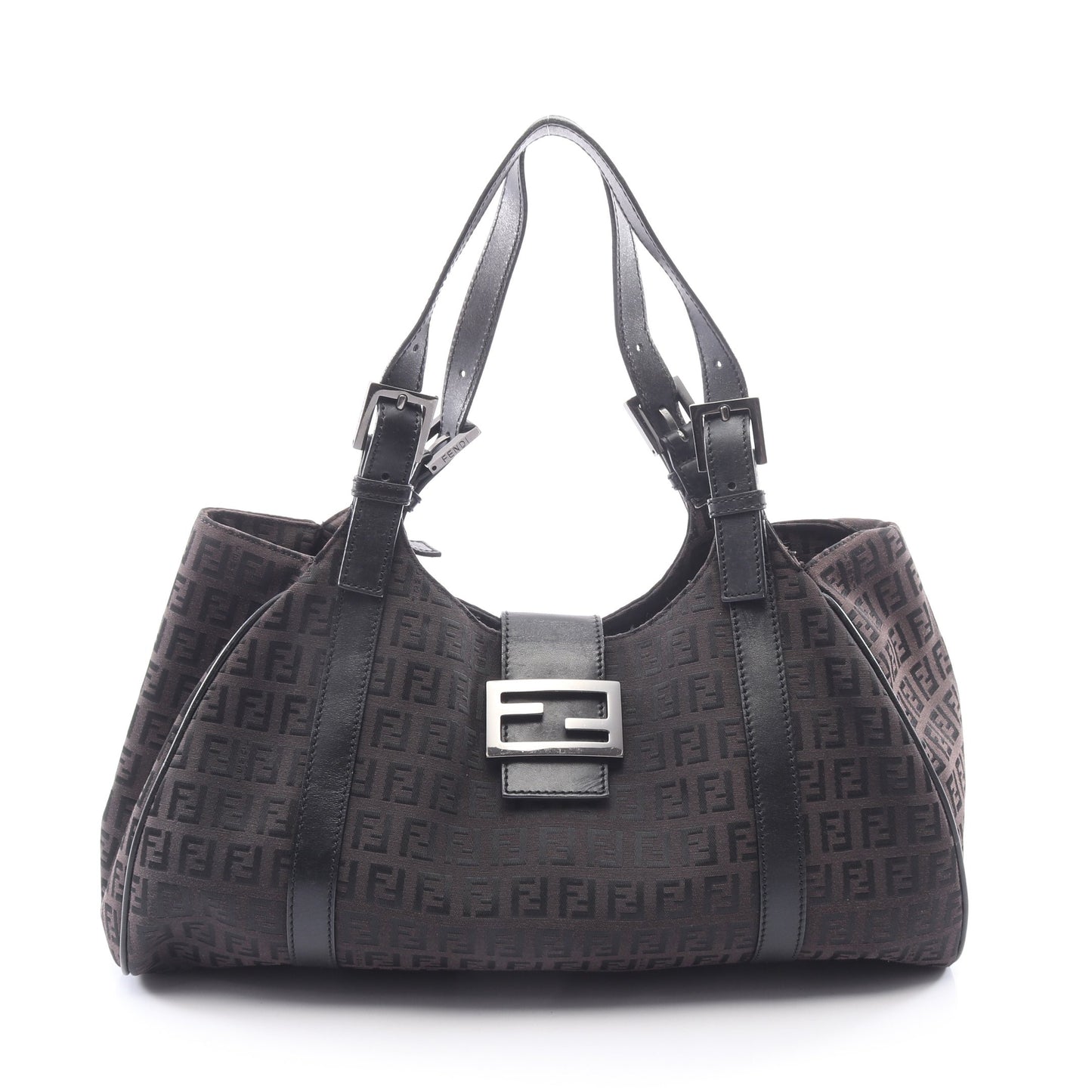 ズッキーノ ハンドバッグ キャンバス レザー ダークブラウン ブラック フェンディ バッグ FENDI