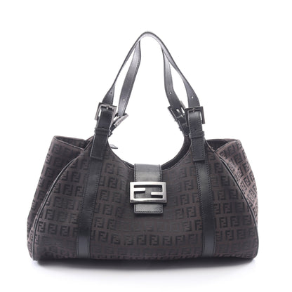 ズッキーノ ハンドバッグ キャンバス レザー ダークブラウン ブラック フェンディ バッグ FENDI