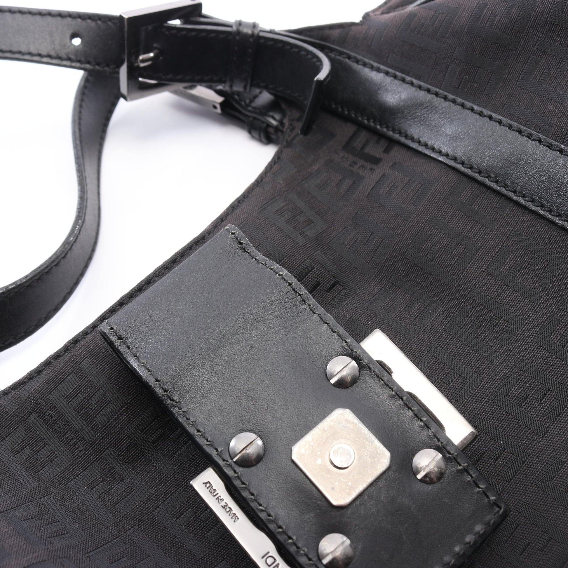 ズッキーノ ハンドバッグ キャンバス レザー ダークブラウン ブラック フェンディ バッグ FENDI