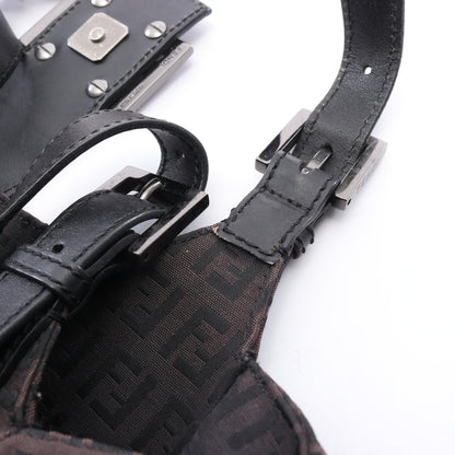 ズッキーノ ハンドバッグ キャンバス レザー ダークブラウン ブラック フェンディ バッグ FENDI