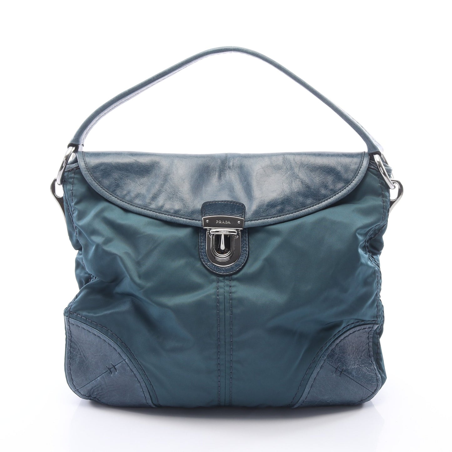 TESSUTO + VITELLO ワンショルダーバッグ ナイロン レザー ブルーグリーン プラダ バッグ PRADA