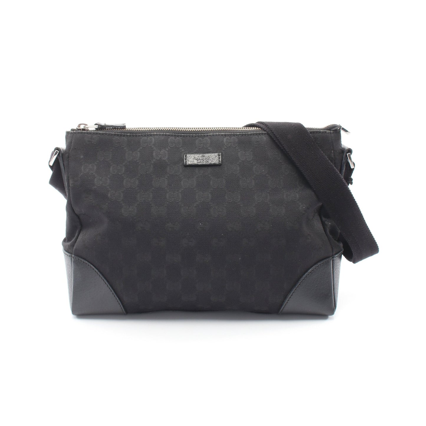 GGキャンバス ショルダーバッグ キャンバス レザー ブラック グッチ バッグ GUCCI