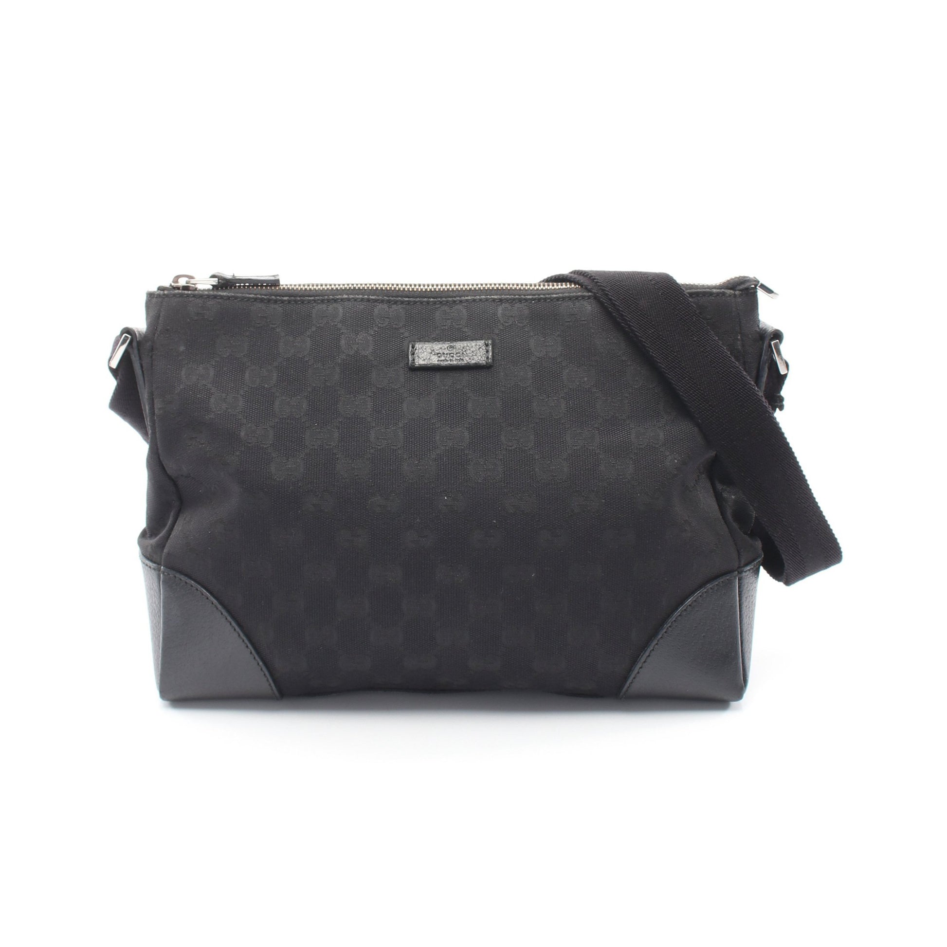 GGキャンバス ショルダーバッグ キャンバス レザー ブラック グッチ バッグ GUCCI