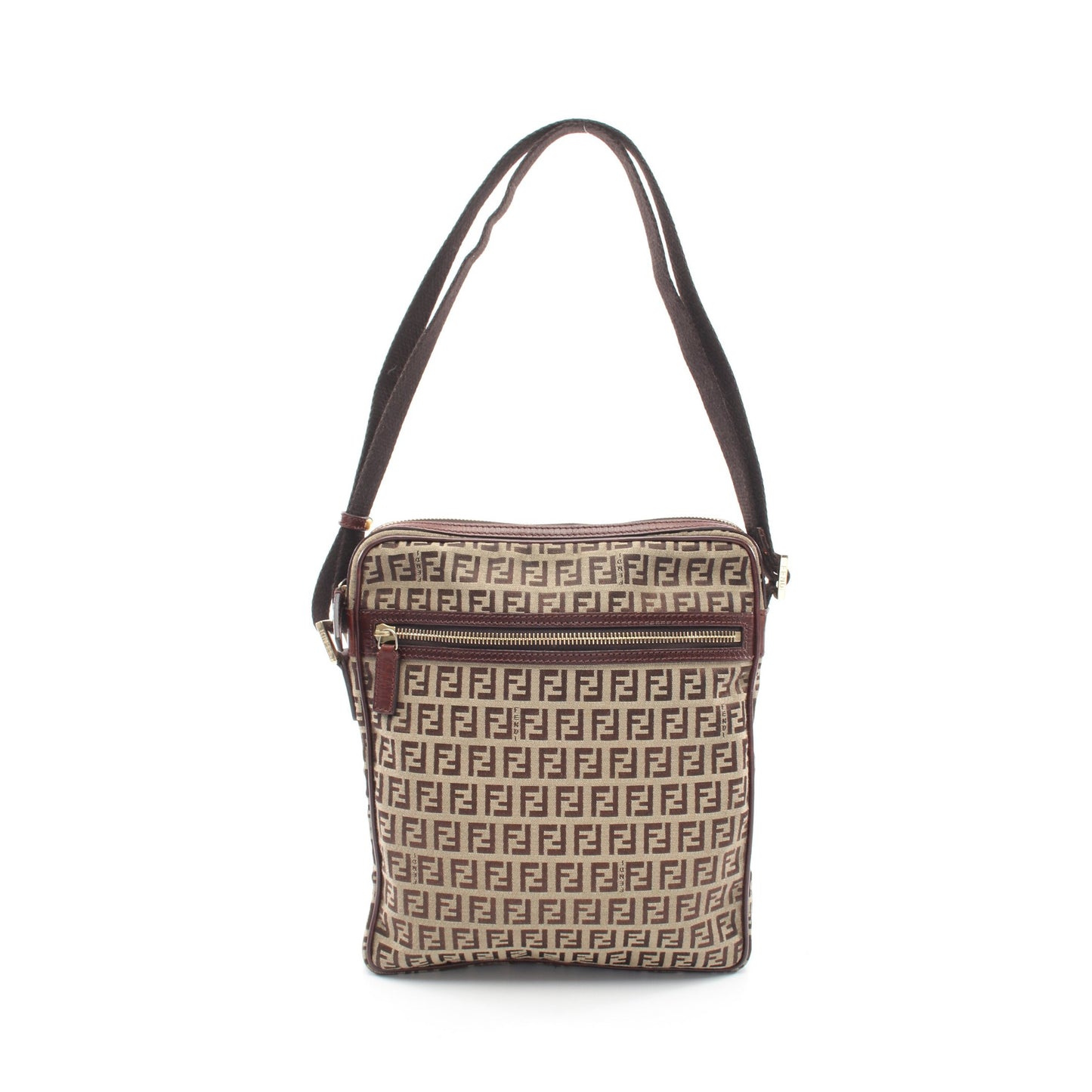 ズッキーノ ショルダーバッグ キャンバス レザー ベージュ ブラウン フェンディ バッグ FENDI