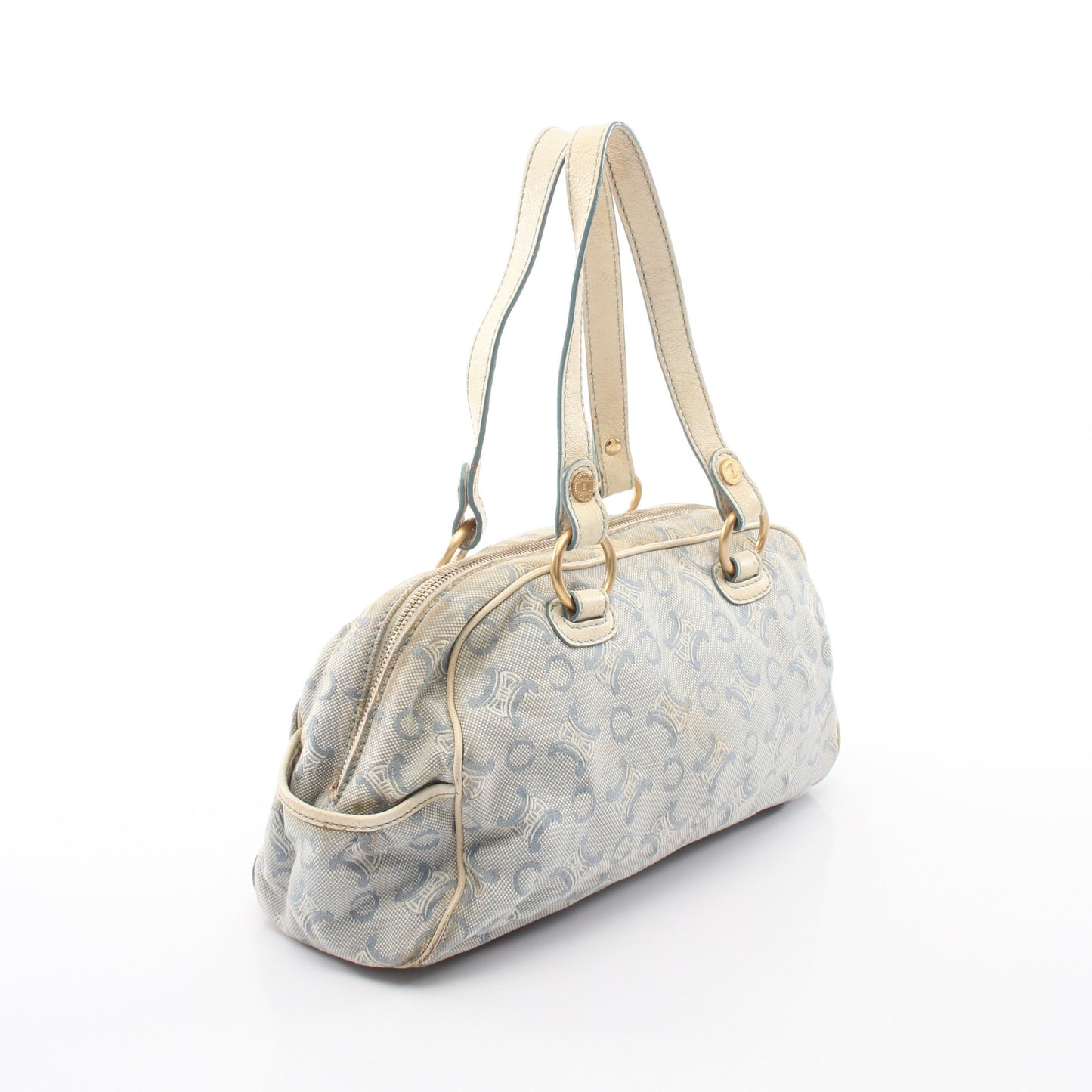 Cマカダム ハンドバッグ キャンバス レザー ライトブルー ホワイト セリーヌ バッグ CELINE