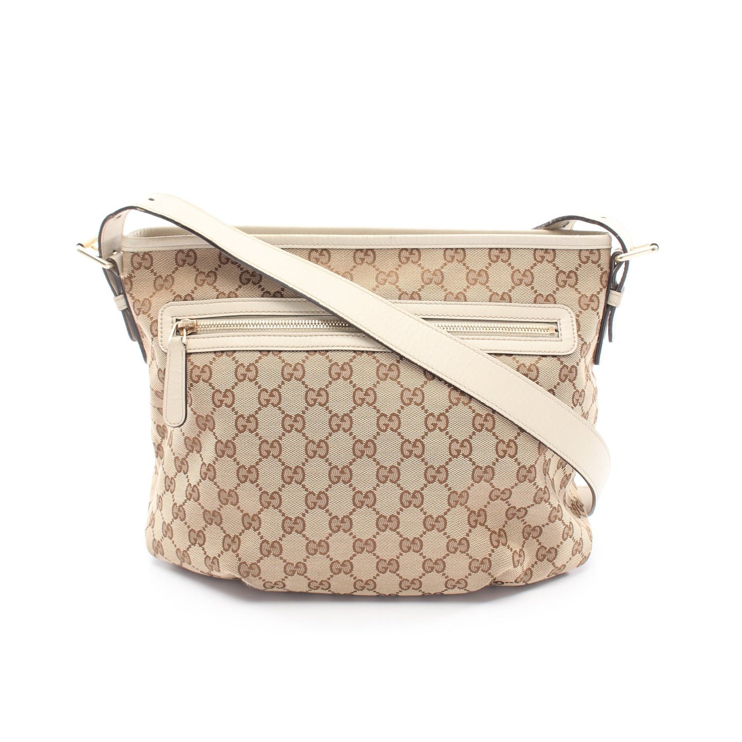 GGキャンバス ショルダーバッグ キャンバス レザー ベージュ オフホワイト グッチ バッグ GUCCI