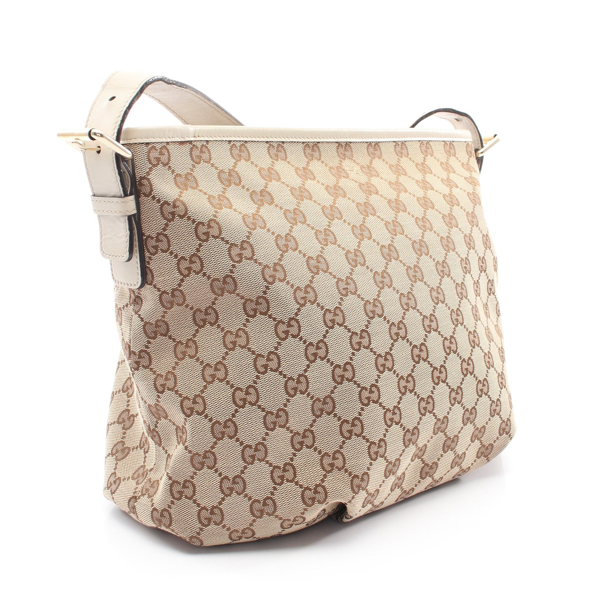 GGキャンバス ショルダーバッグ キャンバス レザー ベージュ オフホワイト グッチ バッグ GUCCI