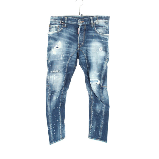TIDY BIKER JEAN スキニー ダメージ加工 ペイント加工 ボタンフライ デニムパンツ コットン インディゴブルー ディースクエアード