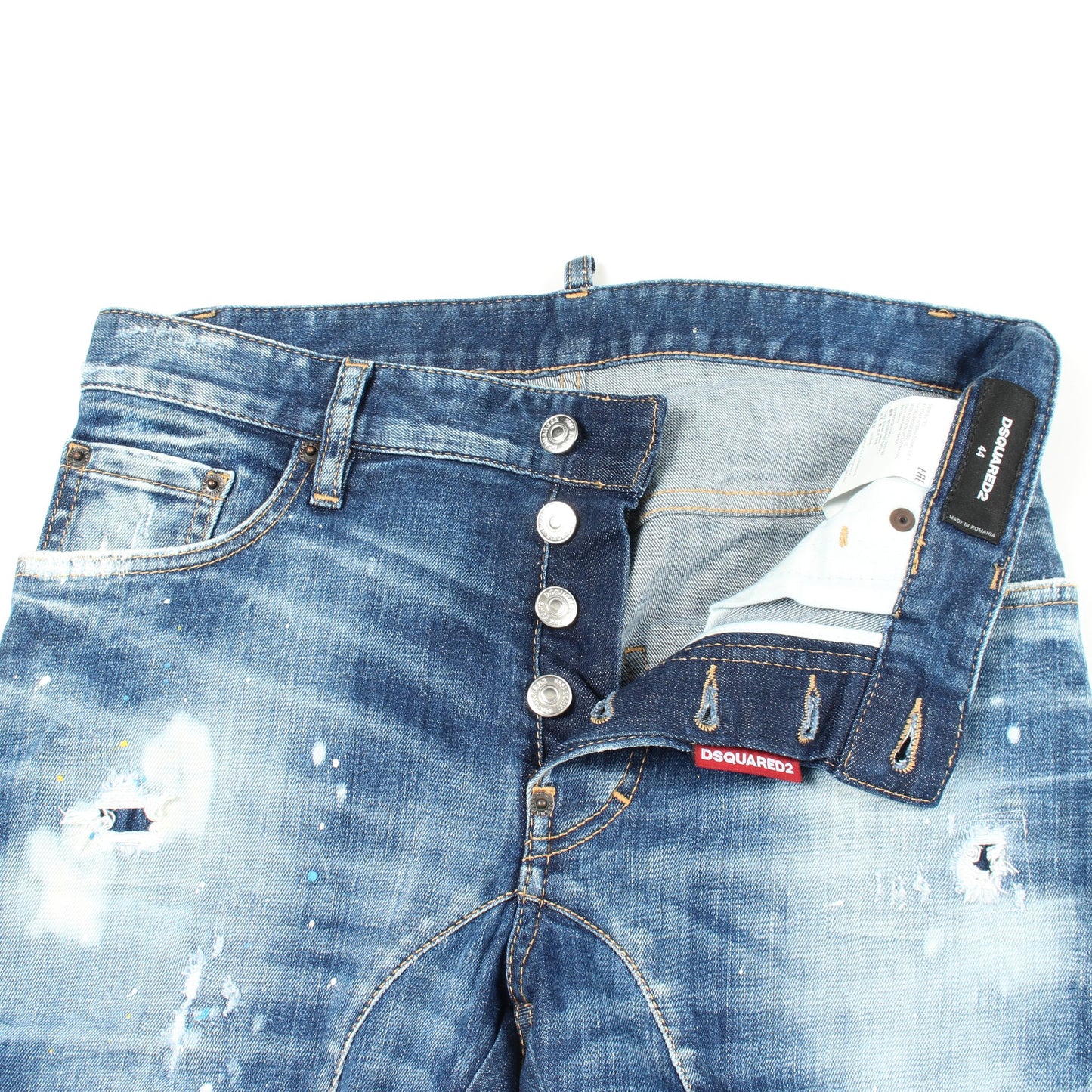 TIDY BIKER JEAN スキニー ダメージ加工 ペイント加工 ボタンフライ デニムパンツ コットン インディゴブルー ディースクエアード