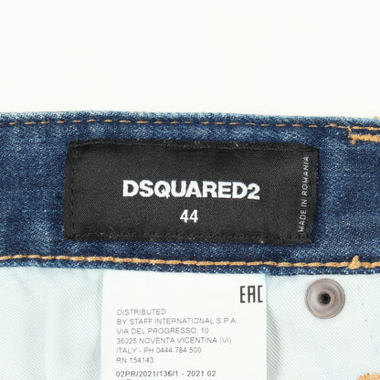 TIDY BIKER JEAN スキニー ダメージ加工 ペイント加工 ボタンフライ デニムパンツ コットン インディゴブルー ディースクエアード