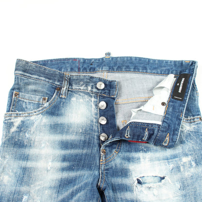 SKATER JEANS ダメージ加工 デニムパンツ コットン インディゴブルー ディースクエアード