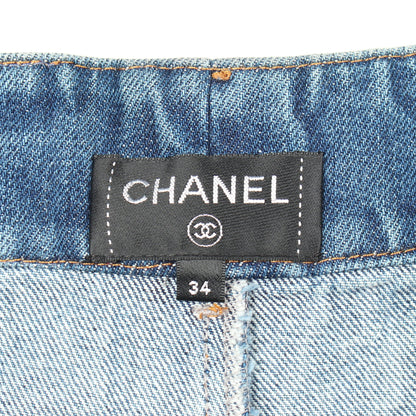 ココマークボタン ショート デニムパンツ コットン ブルー シャネル