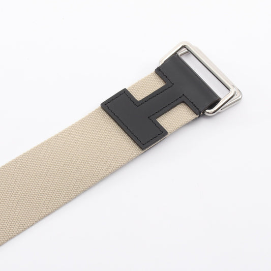 ノマド40 ベルト キャンバス レザー ベージュ ブラック シルバー金具 W刻印 エルメス 財布・小物 HERMES