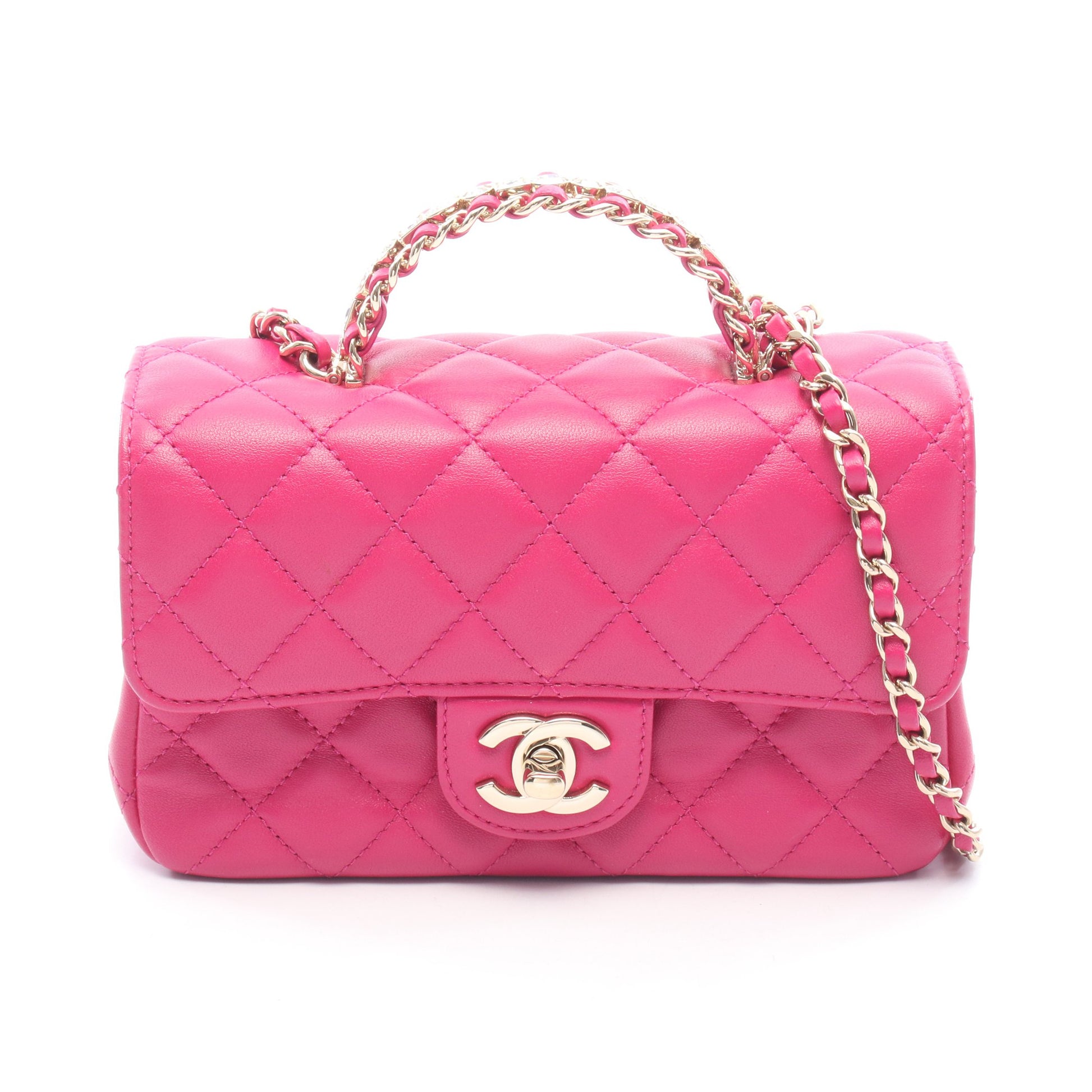 マトラッセ トップハンドル チェーンショルダーバッグ ラムスキン ピンクパープル ゴールド金具 シャネル バッグ CHANEL