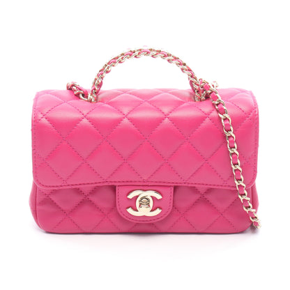 マトラッセ トップハンドル チェーンショルダーバッグ ラムスキン ピンクパープル ゴールド金具 シャネル バッグ CHANEL