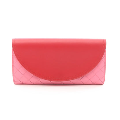 イントレチャート 二つ折り長財布 レザー レッド ピンク ボッテガヴェネタ 財布・小物 BOTTEGA VENETA