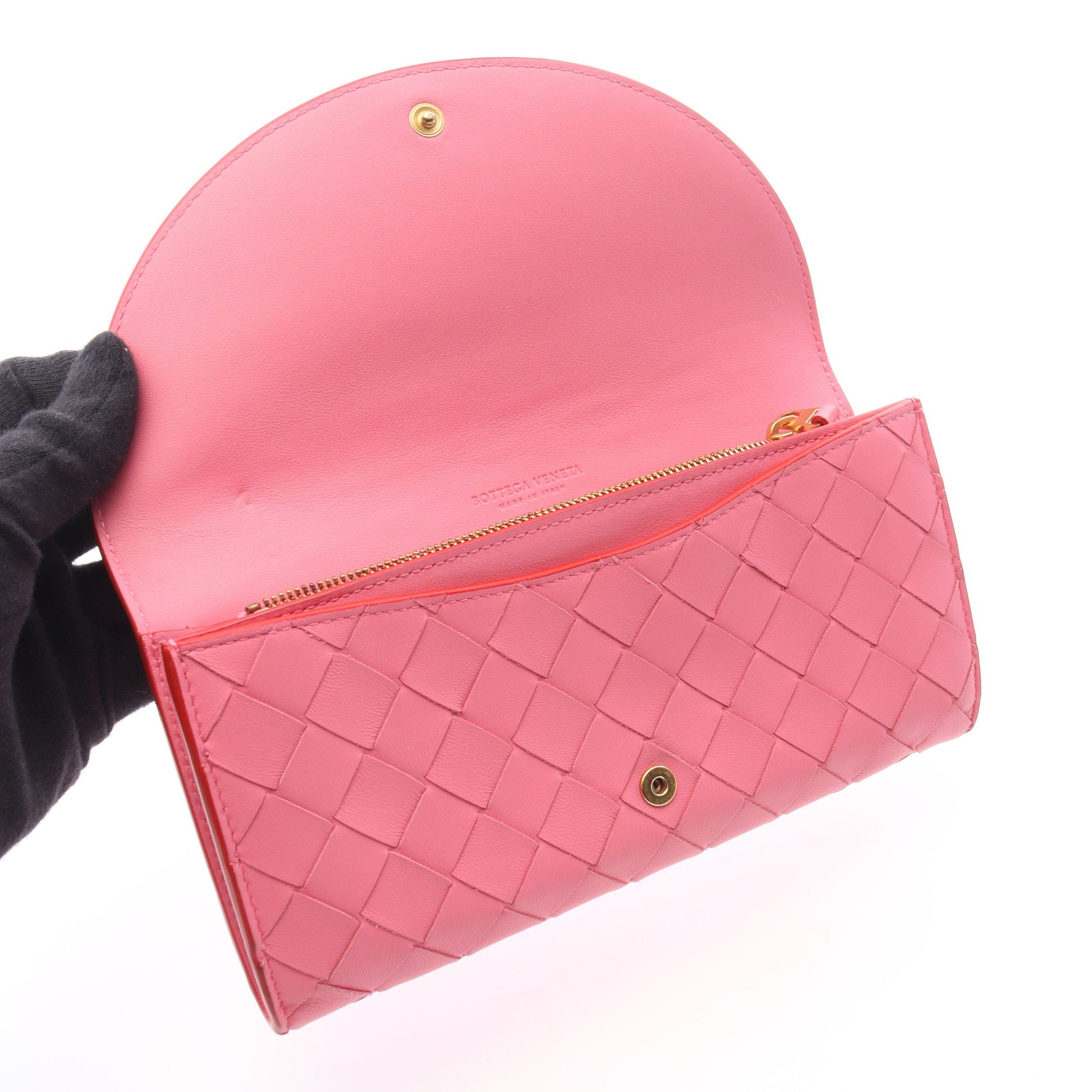 イントレチャート 二つ折り長財布 レザー レッド ピンク ボッテガヴェネタ 財布・小物 BOTTEGA VENETA