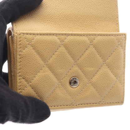 クラシック スモール フラップ ウォレット マトラッセ 三つ折り財布 キャビアスキン ベージュ ゴールド金具 シャネル 財布・小物 CHANEL