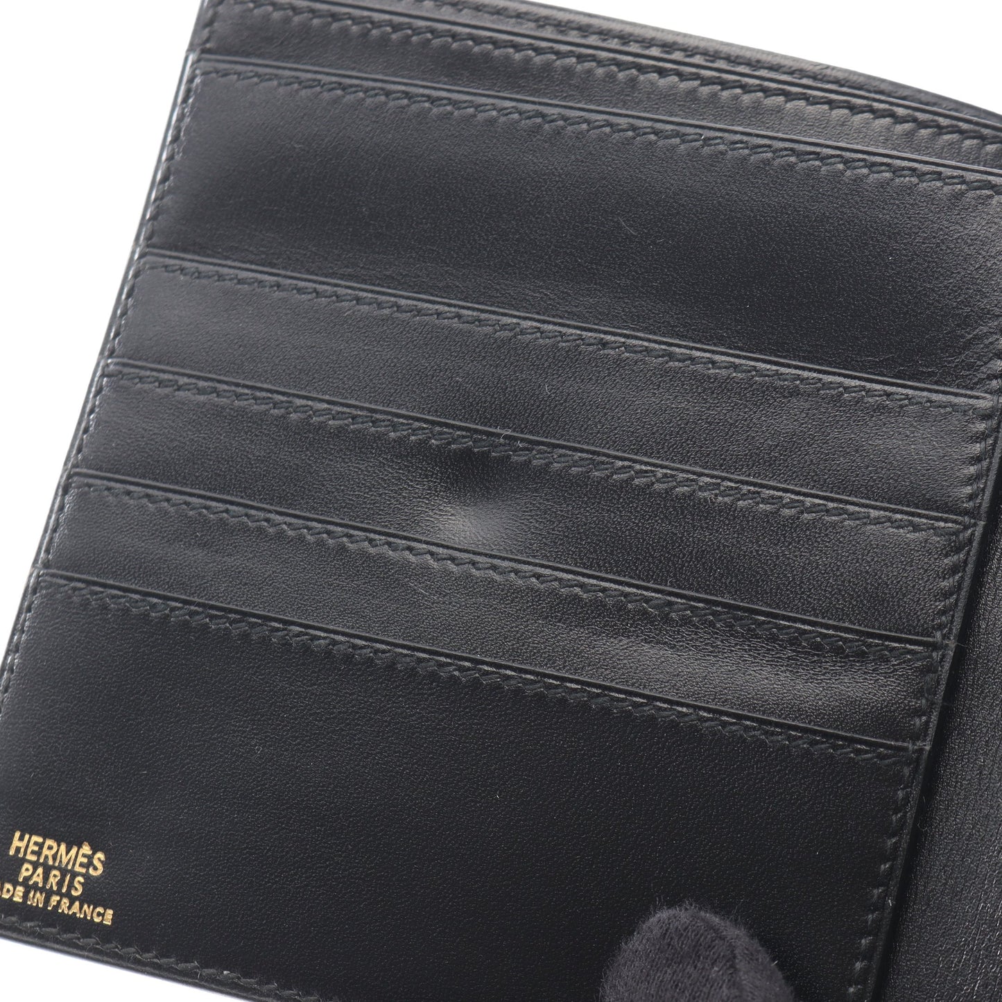 二つ折り財布 ボックスカーフ ブラック ○X刻印 エルメス 財布・小物 HERMES
