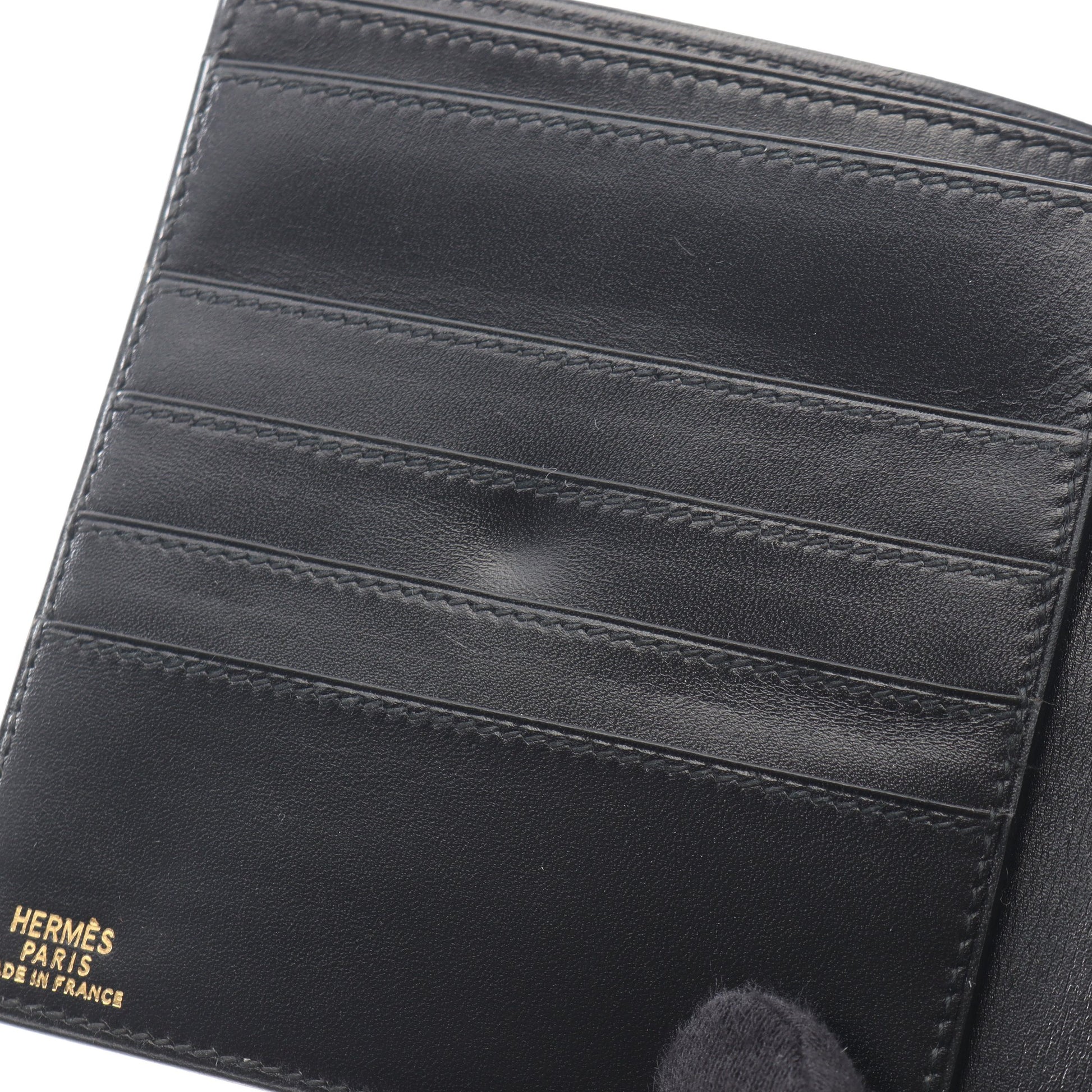 二つ折り財布 ボックスカーフ ブラック ○X刻印 エルメス 財布・小物 HERMES