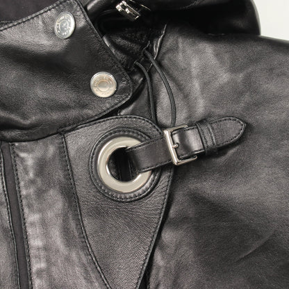 セリエボタン フード付き ジレ コート レザー ブラック エルメス アウター HERMES