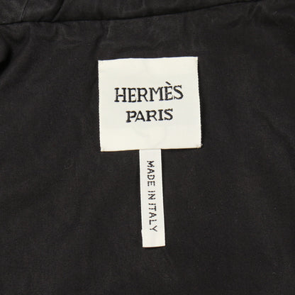 セリエボタン フード付き ジレ コート レザー ブラック エルメス アウター HERMES