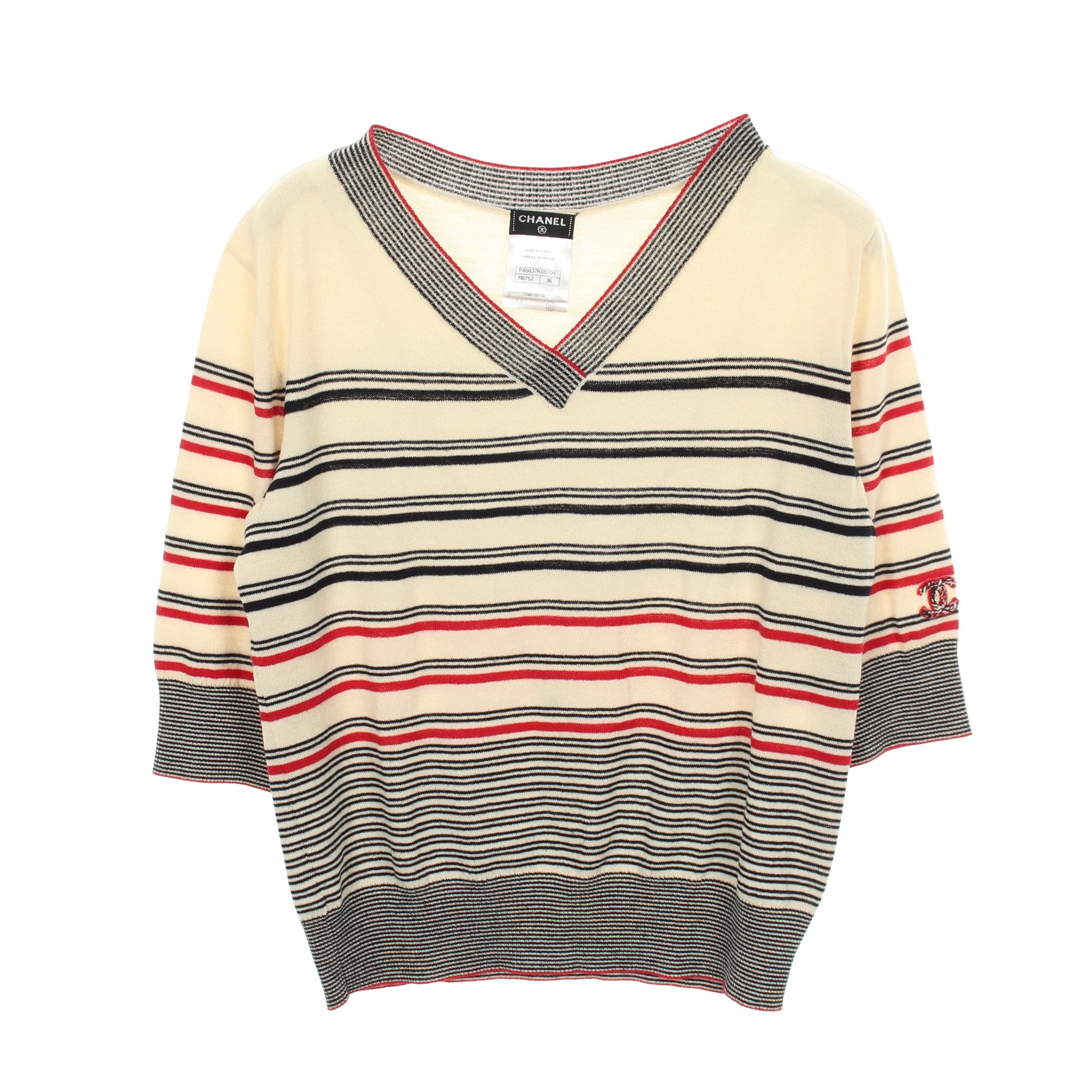 正規品　CHANEL ストライプ Tシャツ　サマーニット　ボーダー　ココマーク 中古・古着通販】CHANEL (シャネル) ココマークボーダー半袖ニット