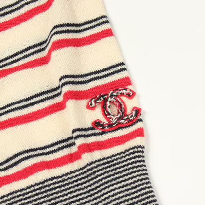 ココマーク ストライプ Vネック ニット ウール コットン アイボリー ブラック レッド シャネル トップス CHANEL