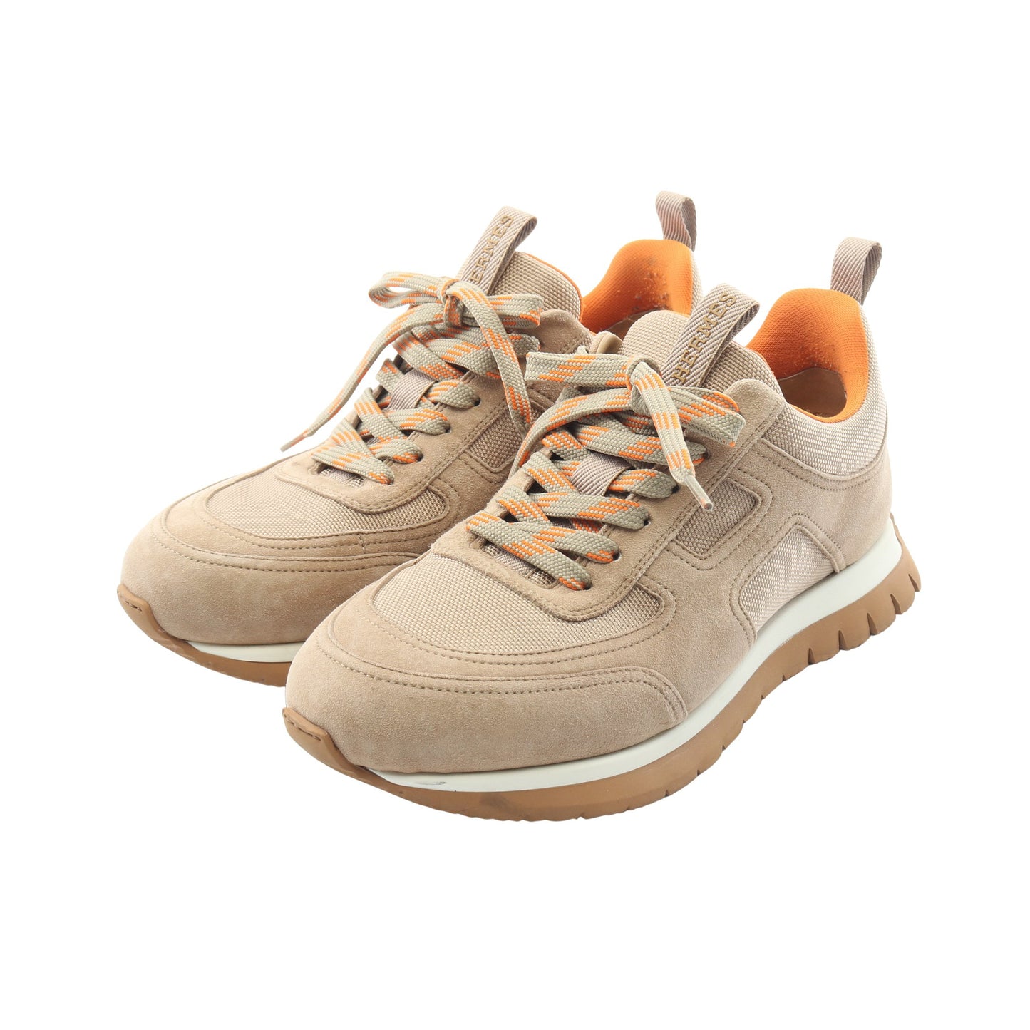 ジミー スニーカー スエード ファブリック ベージュ オレンジ エルメス シューズ HERMES