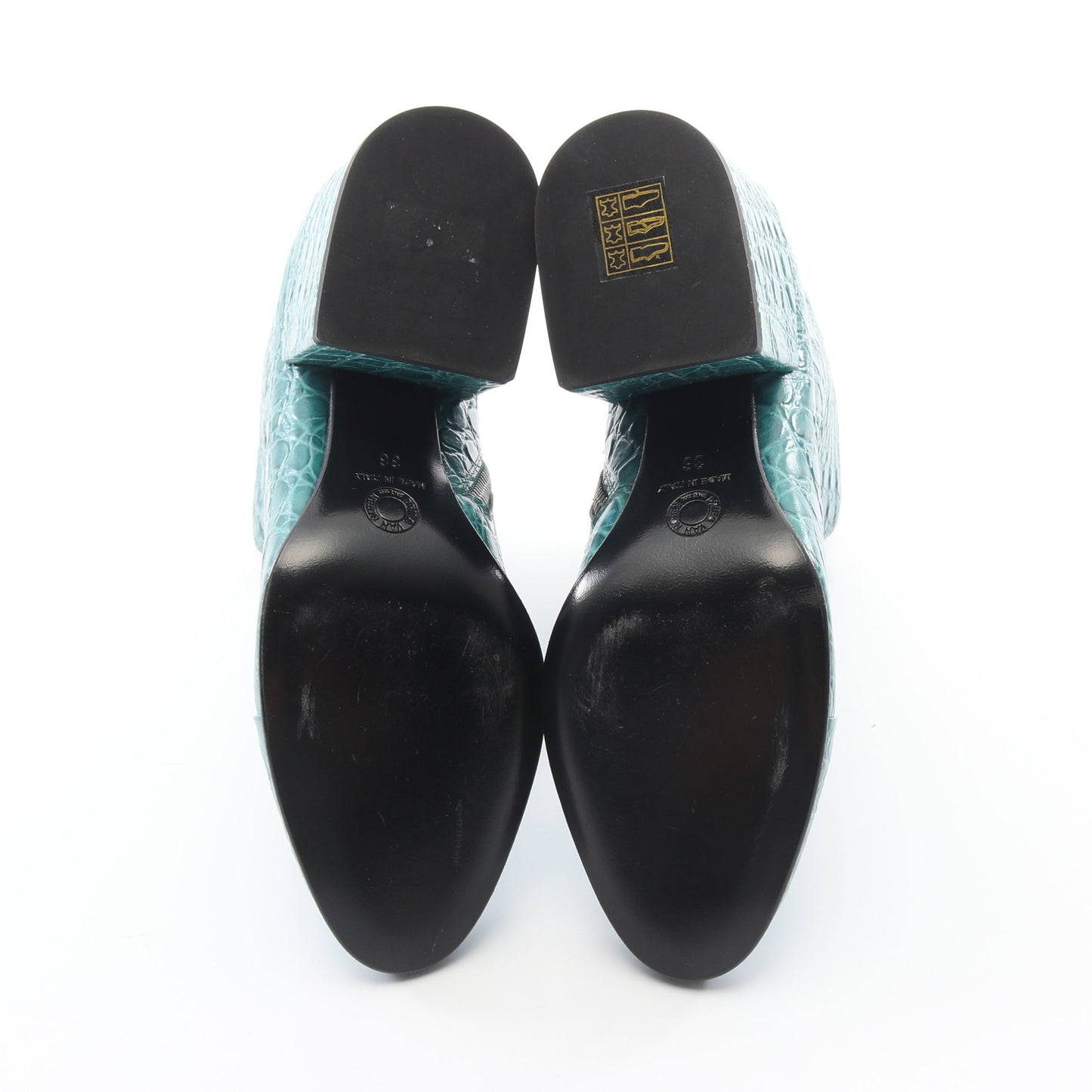 クロコ型押し アンクル ブーツ レザー ターコイズブルー ドリスヴァンノッテン シューズ DRIES VAN NOTEN