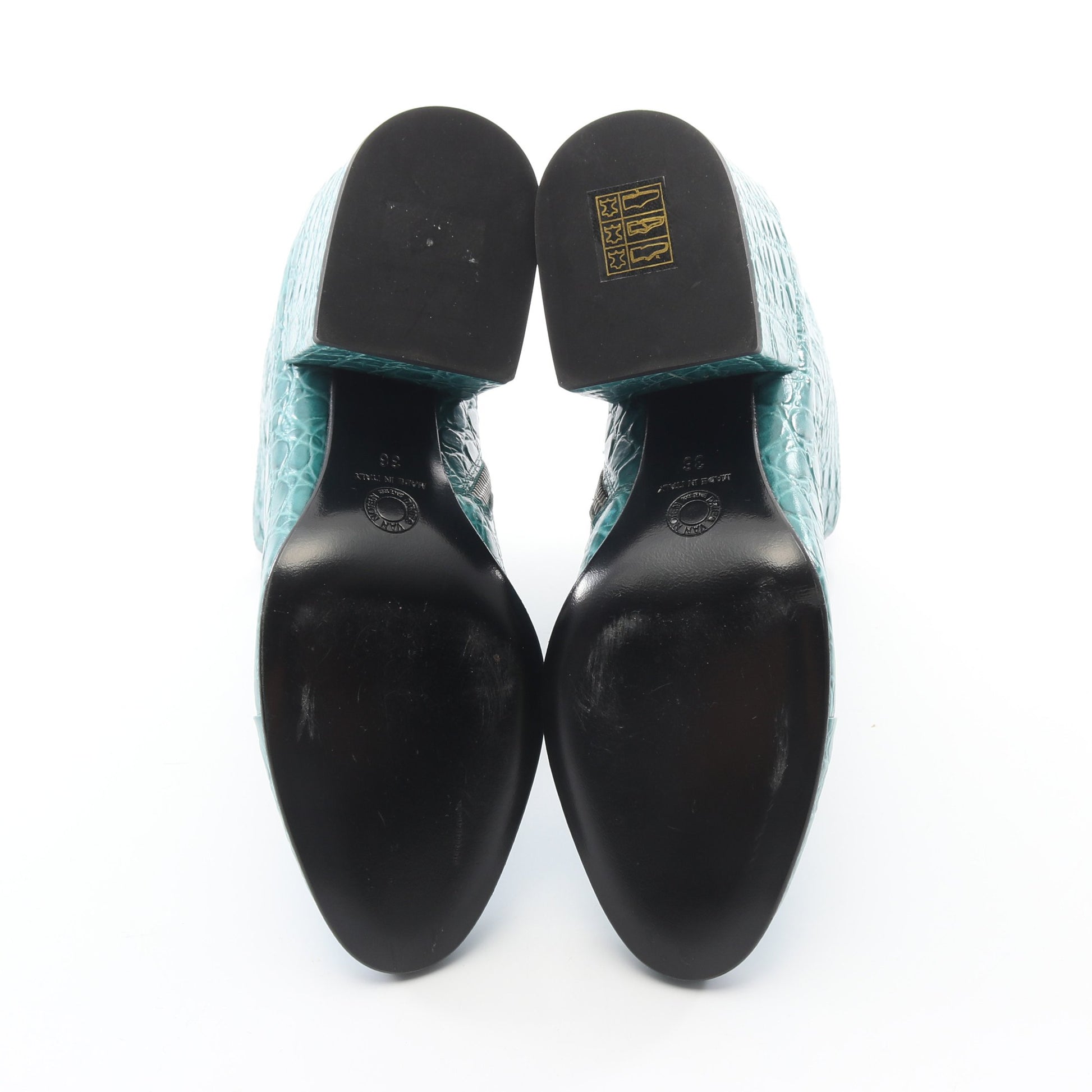 クロコ型押し アンクル ブーツ レザー ターコイズブルー ドリスヴァンノッテン シューズ DRIES VAN NOTEN