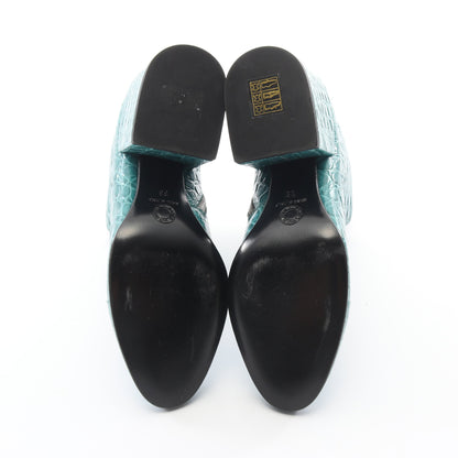 クロコ型押し アンクル ブーツ レザー ターコイズブルー ドリスヴァンノッテン シューズ DRIES VAN NOTEN