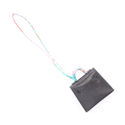 ケリーツイリー バッグチャーム リザード シルク ブラック マルチカラー ゴールド金具 Z刻印 エルメス 財布・小物 HERMES