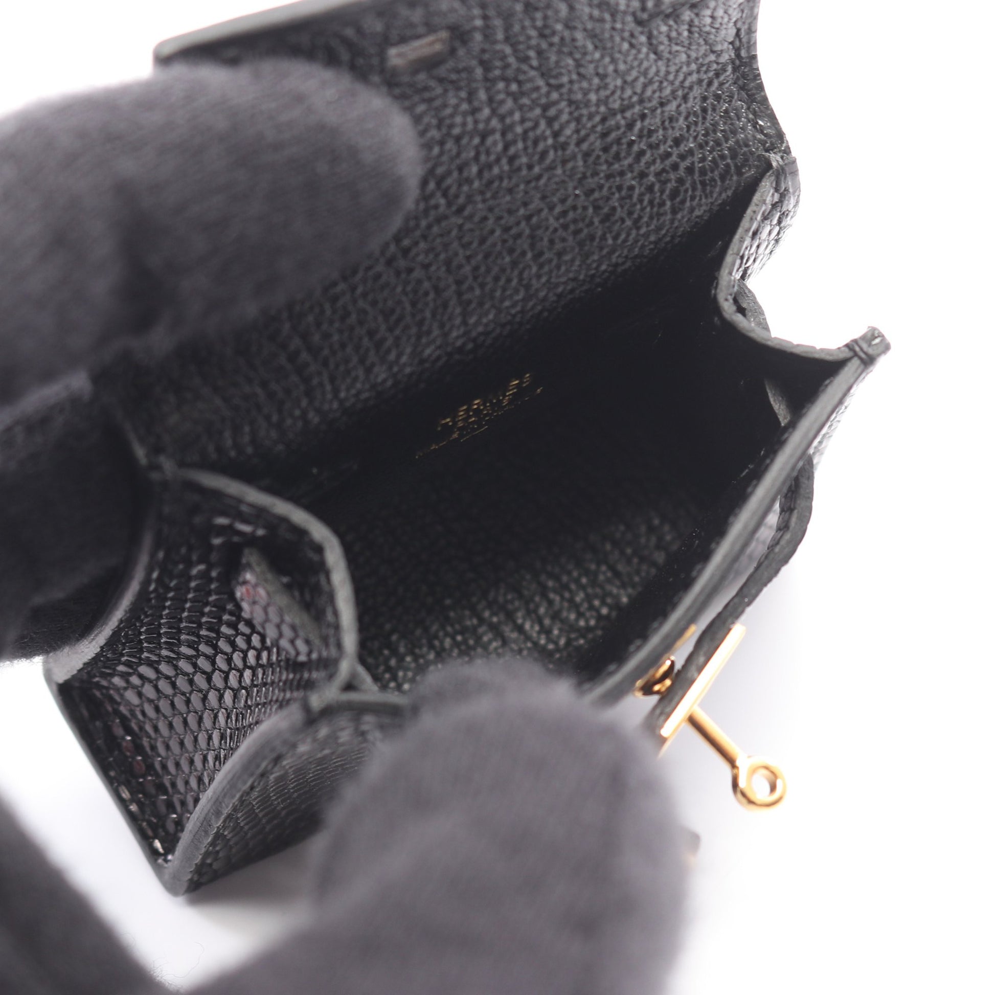 ケリーツイリー バッグチャーム リザード シルク ブラック マルチカラー ゴールド金具 Z刻印 エルメス 財布・小物 HERMES