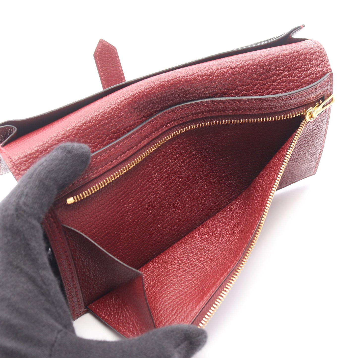 ベアンスフレ ルージュアッシュ 二つ折り長財布 シェーブル ボルドー ゴールド金具 U刻印 エルメス 財布・小物 HERMES