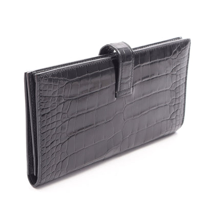 ベアンスフレ 二つ折り長財布 アリゲーターリセ ブラック ゴールド金具 D刻印 エルメス 財布・小物 HERMES