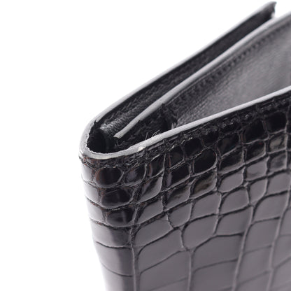 ベアンスフレ 二つ折り長財布 アリゲーターリセ ブラック ゴールド金具 D刻印 エルメス 財布・小物 HERMES
