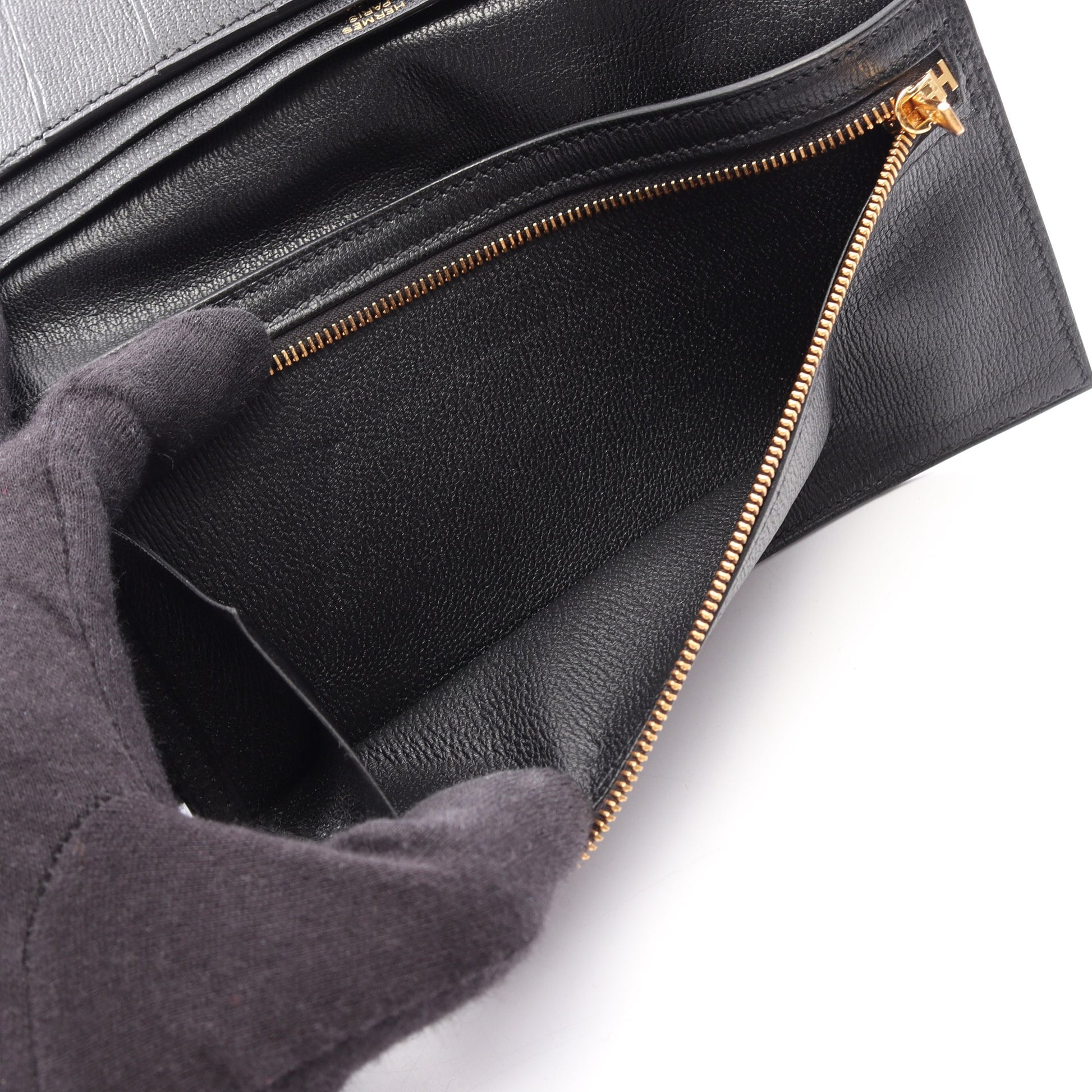 ベアンスフレ 二つ折り長財布 アリゲーターリセ ブラック ゴールド金具 D刻印 エルメス 財布・小物 HERMES