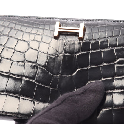 ベアンスフレ 二つ折り長財布 アリゲーターリセ ブラック ゴールド金具 D刻印 エルメス 財布・小物 HERMES